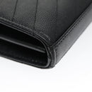 SAINT LAURENT V Stitch Chain Long Wallet Leather Black Gold Auth bs19416A-16