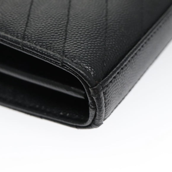 SAINT LAURENT V Stitch Chain Long Wallet Leather Black Gold Auth bs19416A