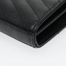 SAINT LAURENT V Stitch Chain Long Wallet Leather Black Gold Auth bs19416A-17
