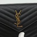 SAINT LAURENT V Stitch Chain Long Wallet Leather Black Gold Auth bs19416A-18