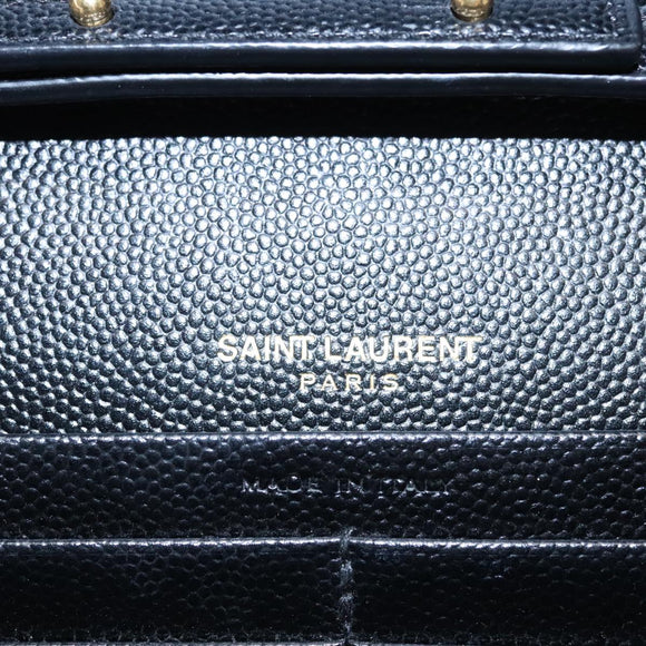 SAINT LAURENT V Stitch Chain Long Wallet Leather Black Gold Auth bs19416A