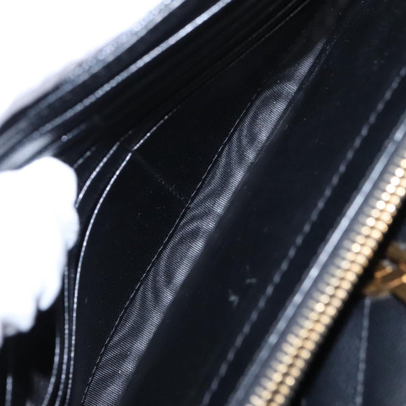 SAINT LAURENT V Stitch Chain Long Wallet Leather Black Gold Auth bs19416A