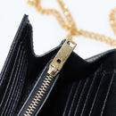 SAINT LAURENT V Stitch Chain Long Wallet Leather Black Gold Auth bs19416A-10