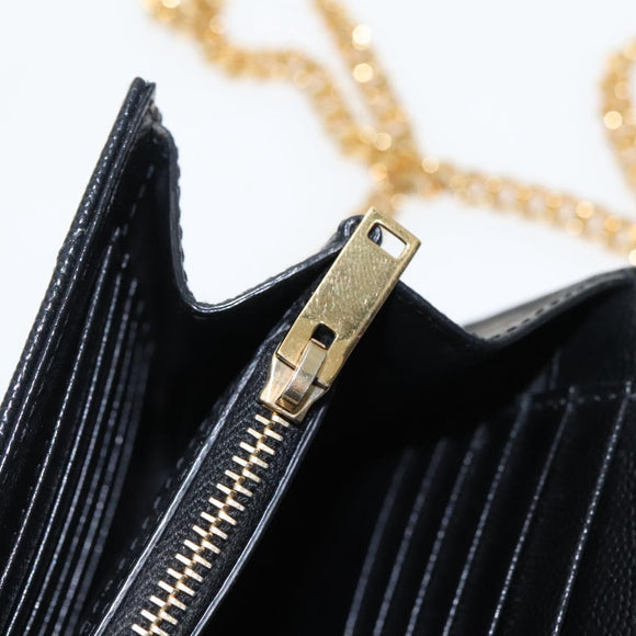 SAINT LAURENT V Stitch Chain Long Wallet Leather Black Gold Auth bs19416A