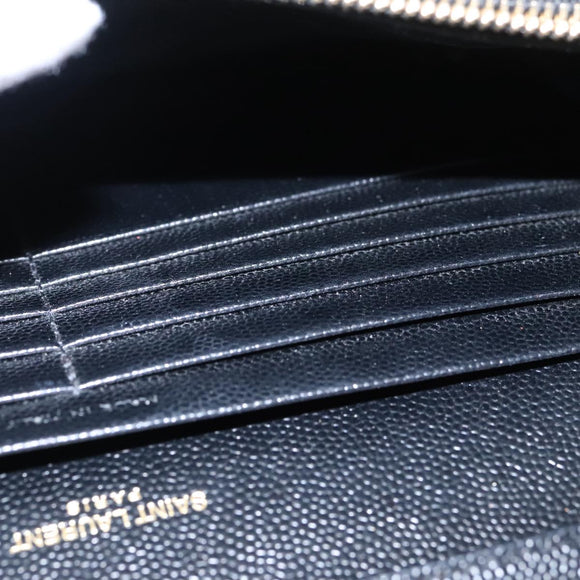 SAINT LAURENT V Stitch Chain Long Wallet Leather Black Gold Auth bs19416A