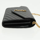 SAINT LAURENT V Stitch Chain Long Wallet Leather Black Gold Auth bs19416A-3