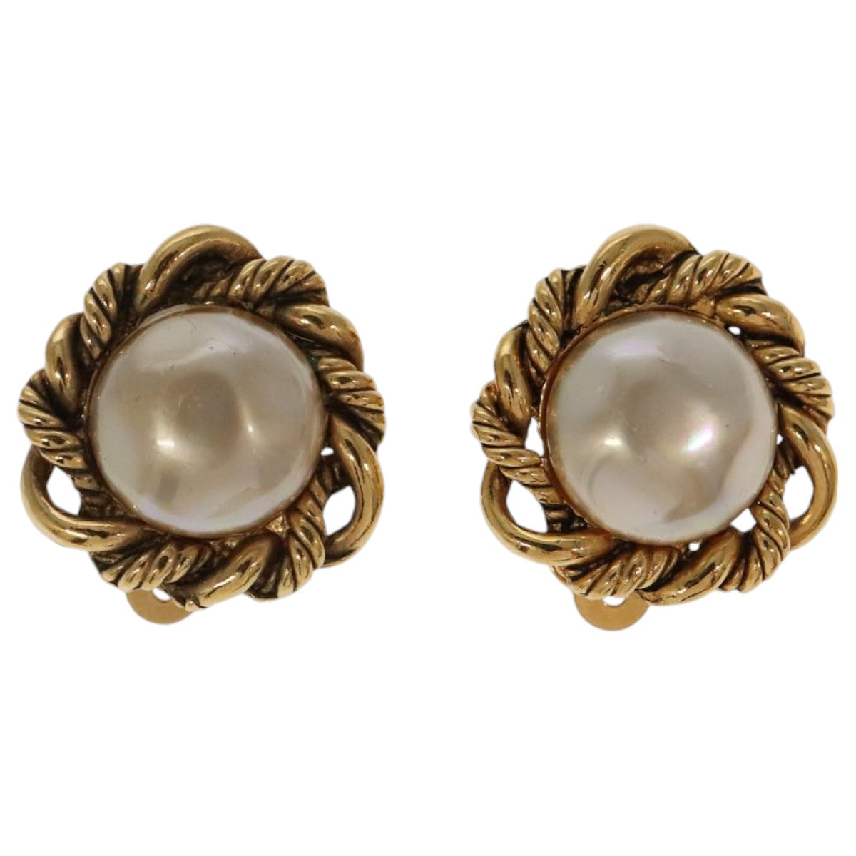 CHANEL Pearl Earring metal Gold Tone CC Auth bs19423 - 0