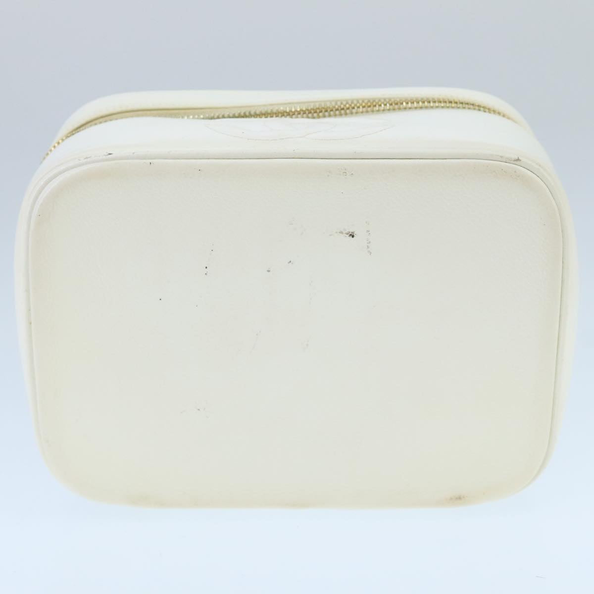 CHANEL COCO Mark Vanity Pouch Caviar Skin White Gold CC Auth bs19425