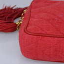 CHANEL Chain Shoulder Bag Canvas Red Gold CC Auth bs19429-14