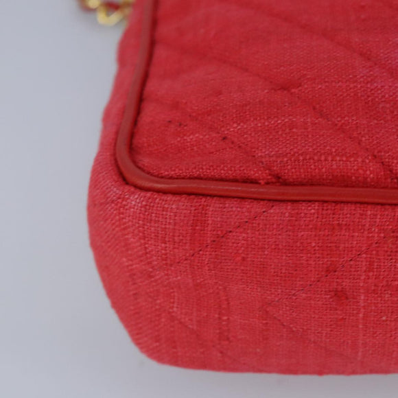 CHANEL Chain Shoulder Bag Canvas Red Gold CC Auth bs19429