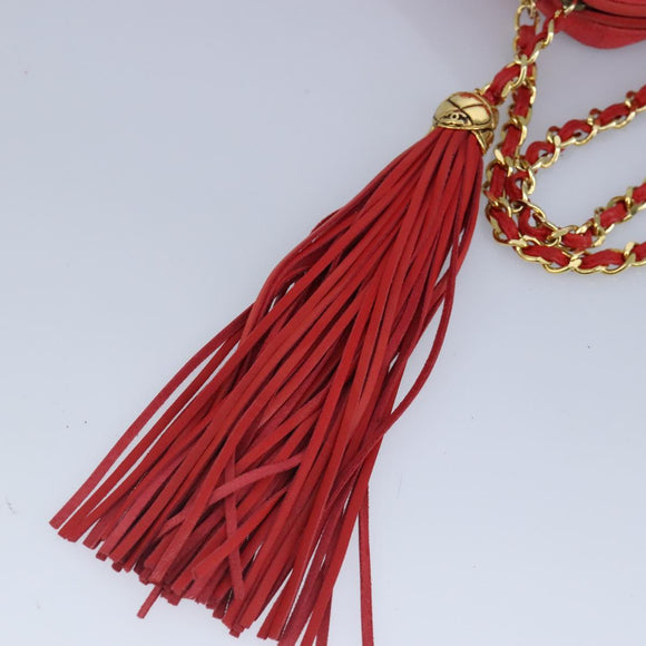 CHANEL Chain Shoulder Bag Canvas Red Gold CC Auth bs19429