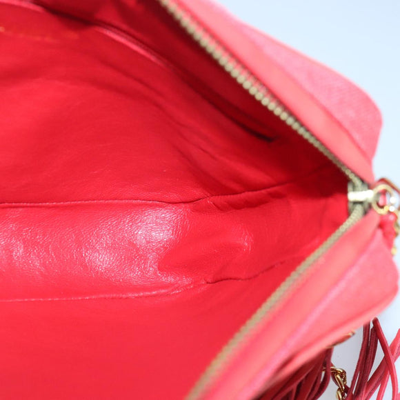 CHANEL Chain Shoulder Bag Canvas Red Gold CC Auth bs19429