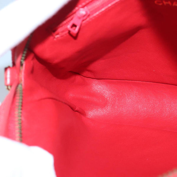 CHANEL Chain Shoulder Bag Canvas Red Gold CC Auth bs19429