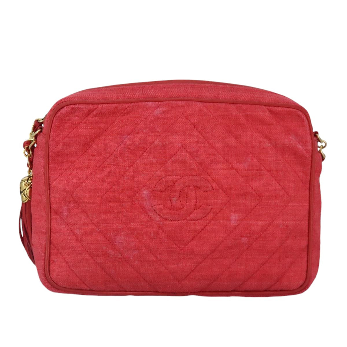 CHANEL Chain Shoulder Bag Canvas Red Gold CC Auth bs19429 - 0