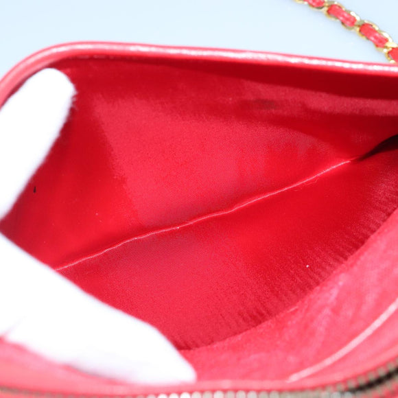 CHANEL Chain Shoulder Bag Canvas Red Gold CC Auth bs19429