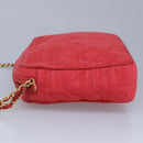 CHANEL Chain Shoulder Bag Canvas Red Gold CC Auth bs19429-3