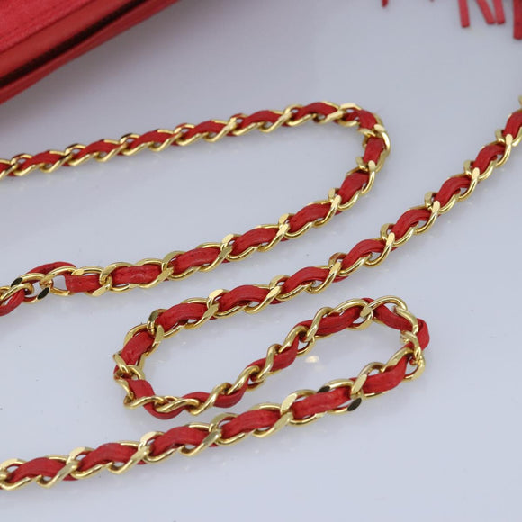 CHANEL Chain Shoulder Bag Canvas Red Gold CC Auth bs19429