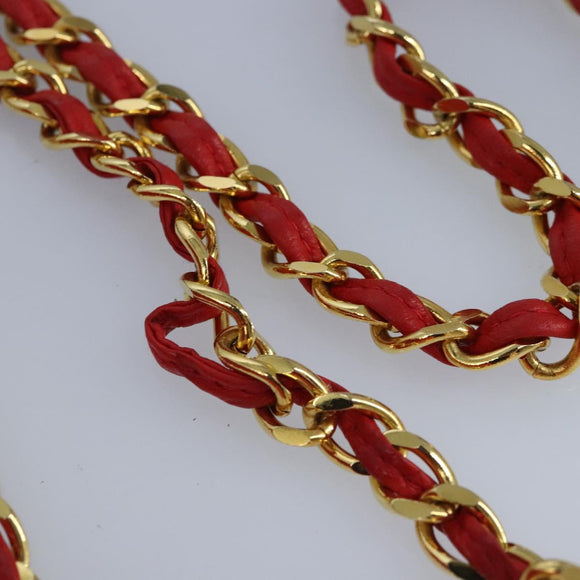 CHANEL Chain Shoulder Bag Canvas Red Gold CC Auth bs19429
