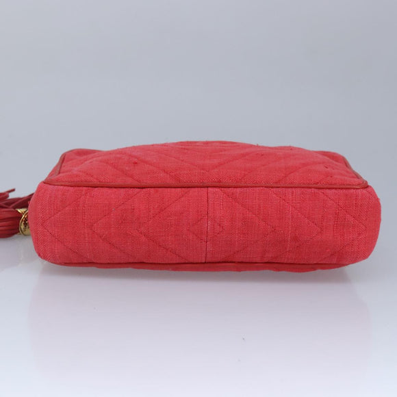 CHANEL Chain Shoulder Bag Canvas Red Gold CC Auth bs19429