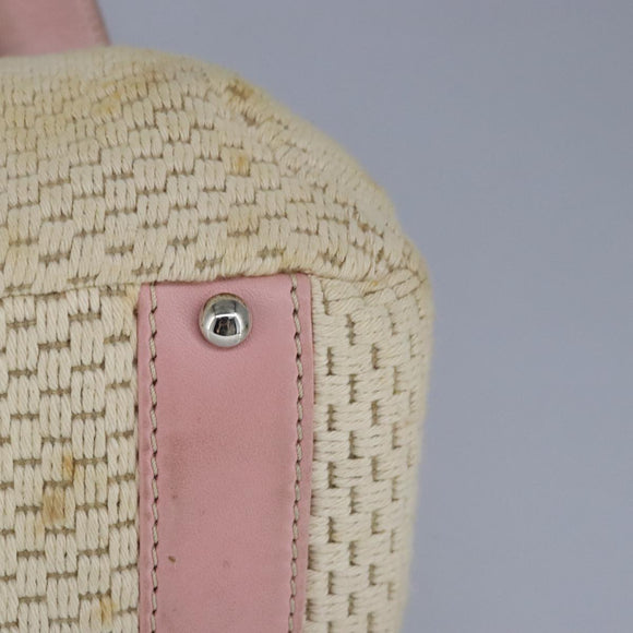 CHANEL Hand Bag Canvas Leather Pink Silver CC Auth bs19432