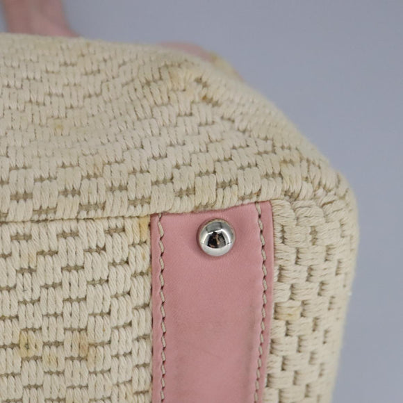 CHANEL Hand Bag Canvas Leather Pink Silver CC Auth bs19432