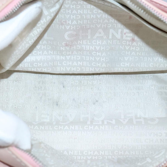 CHANEL Hand Bag Canvas Leather Pink Silver CC Auth bs19432