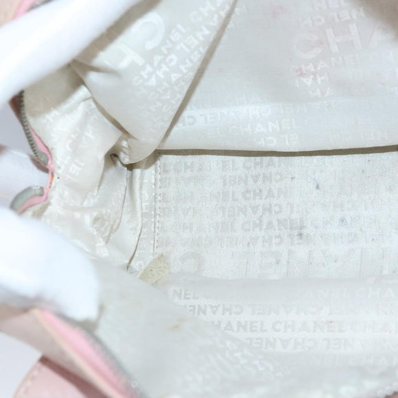 CHANEL Hand Bag Canvas Leather Pink Silver CC Auth bs19432