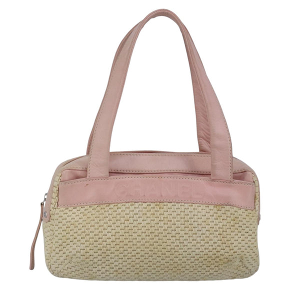 CHANEL Hand Bag Canvas Leather Pink Silver CC Auth bs19432