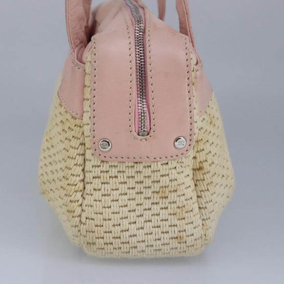 CHANEL Hand Bag Canvas Leather Pink Silver CC Auth bs19432