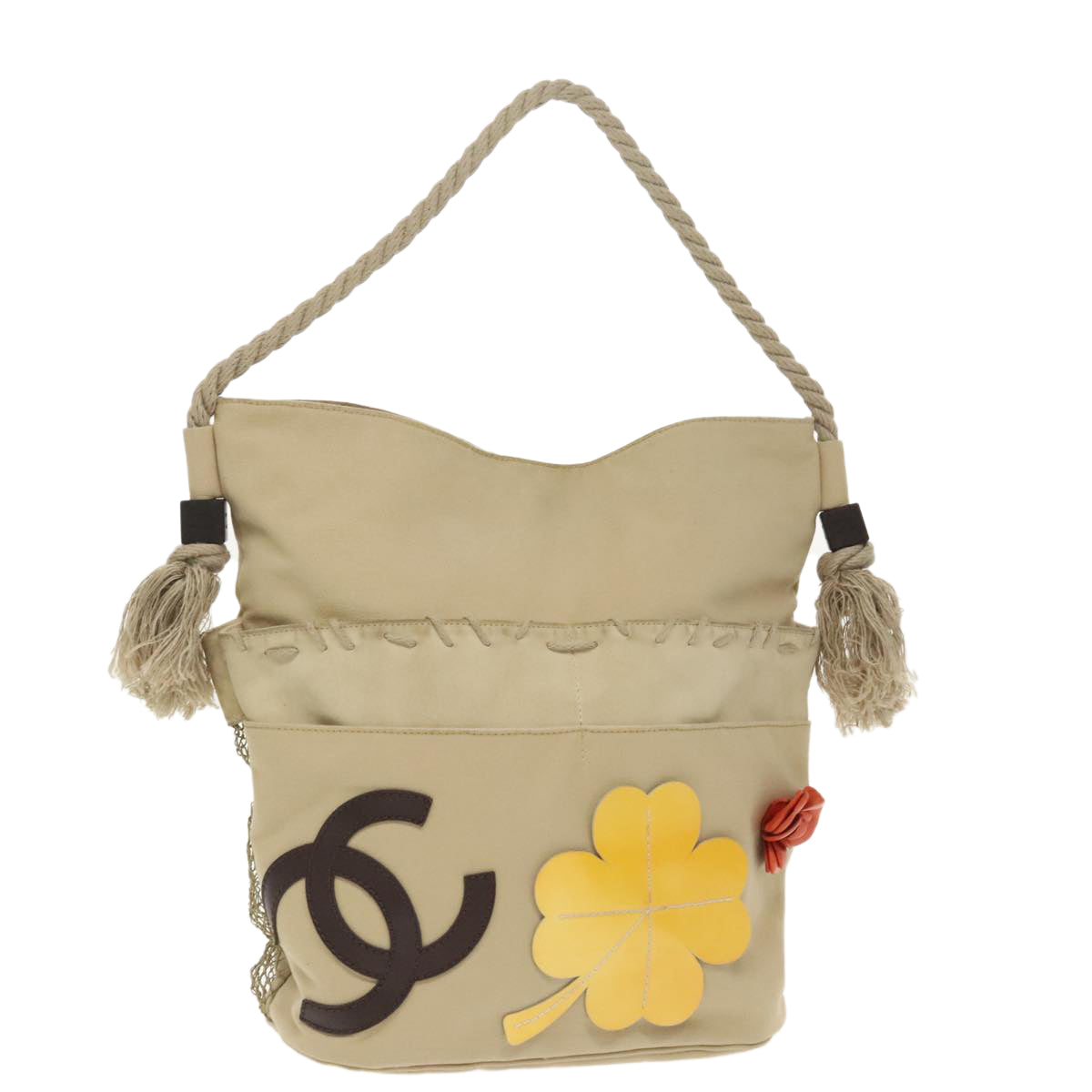 CHANEL Shoulder Bag Canvas Beige CC Auth bs19434