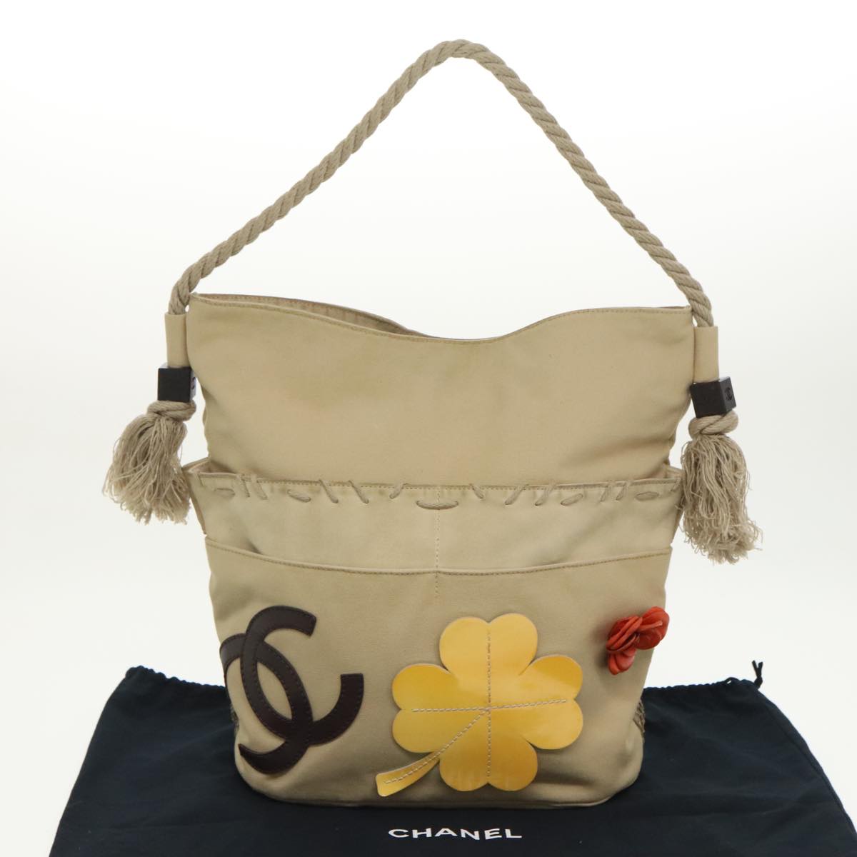 CHANEL Shoulder Bag Canvas Beige CC Auth bs19434