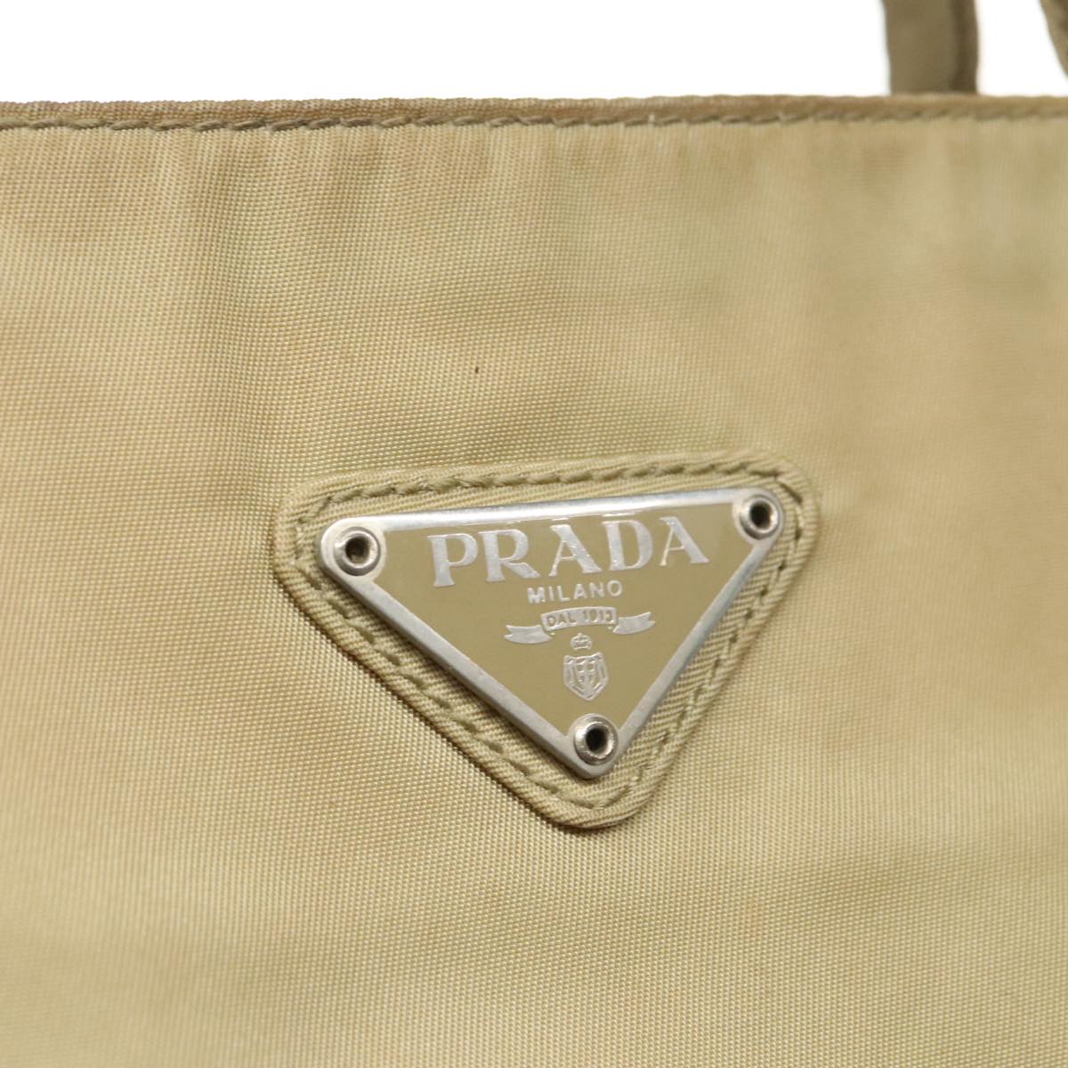 PRADA Tote Bag Nylon Beige Silver Auth bs19437