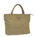 PRADA Tote Bag Nylon Beige Silver Auth bs19437-1