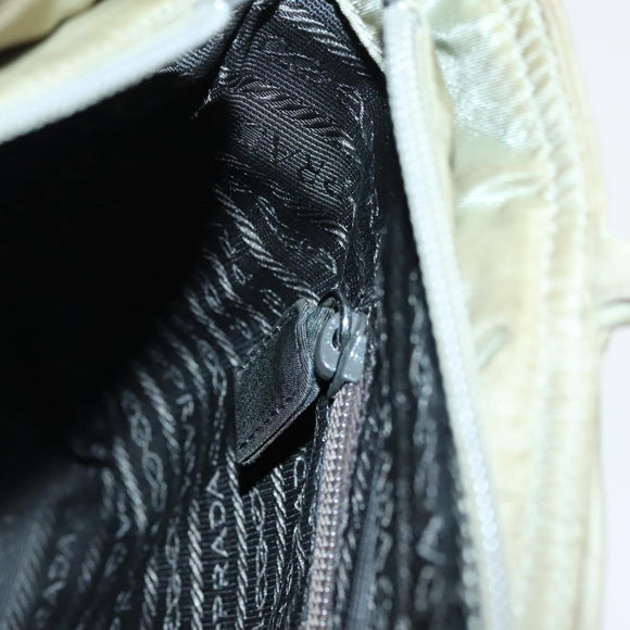 PRADA Tote Bag Nylon Beige Silver Auth bs19437