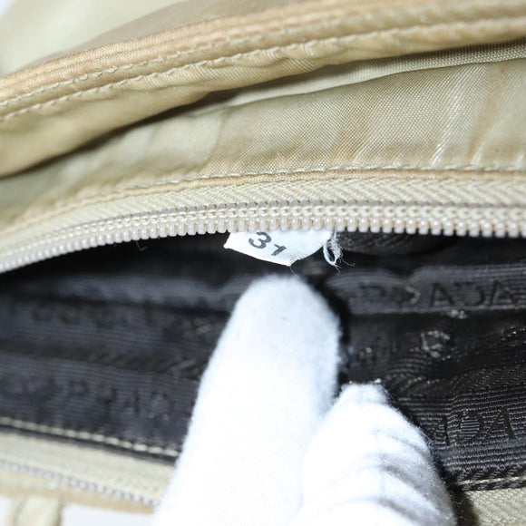 PRADA Tote Bag Nylon Beige Silver Auth bs19437