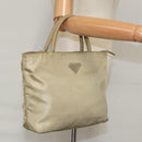 PRADA Tote Bag Nylon Beige Silver Auth bs19437-23