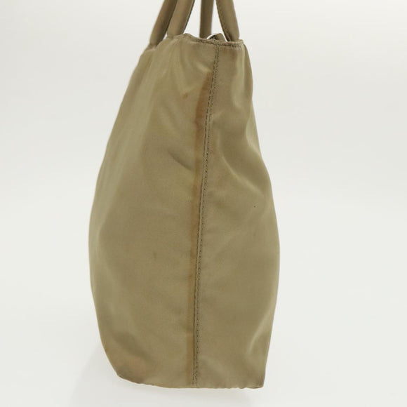 PRADA Tote Bag Nylon Beige Silver Auth bs19437