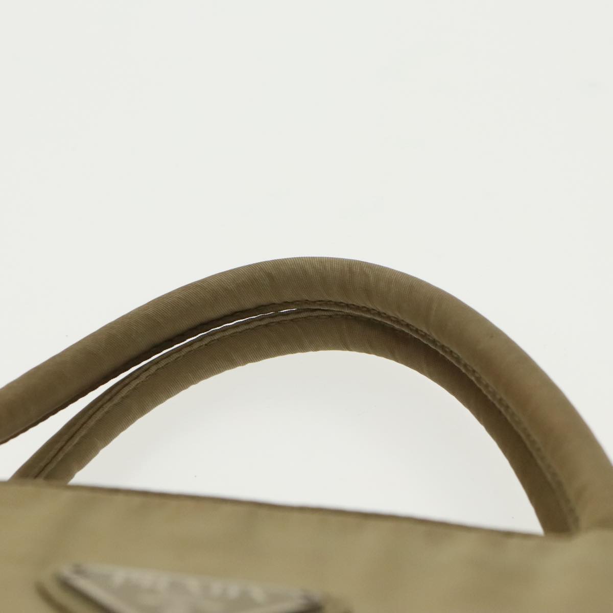 PRADA Tote Bag Nylon Beige Silver Auth bs19437