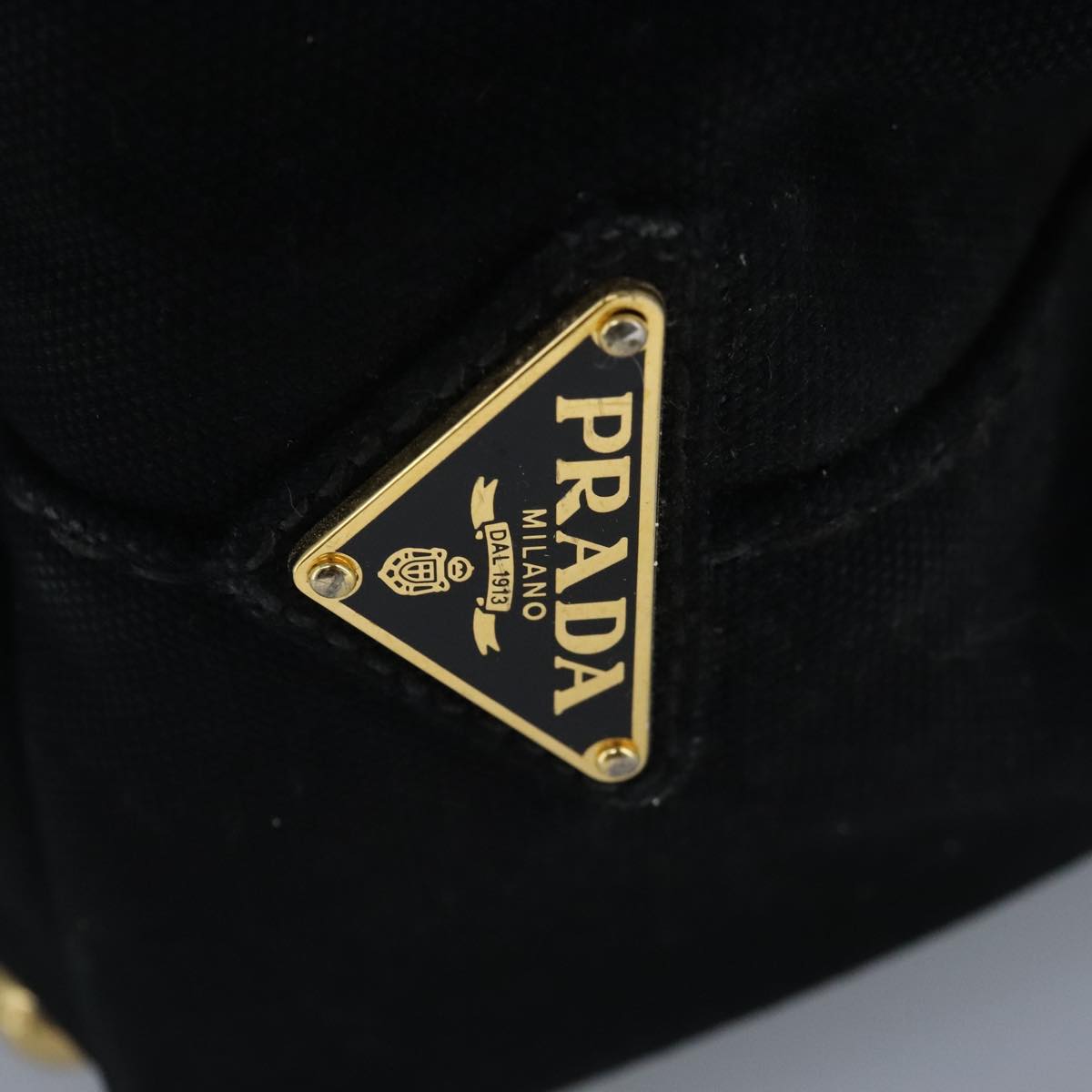 PRADA Canapa MM Hand Bag Canvas Black Gold Auth bs19438