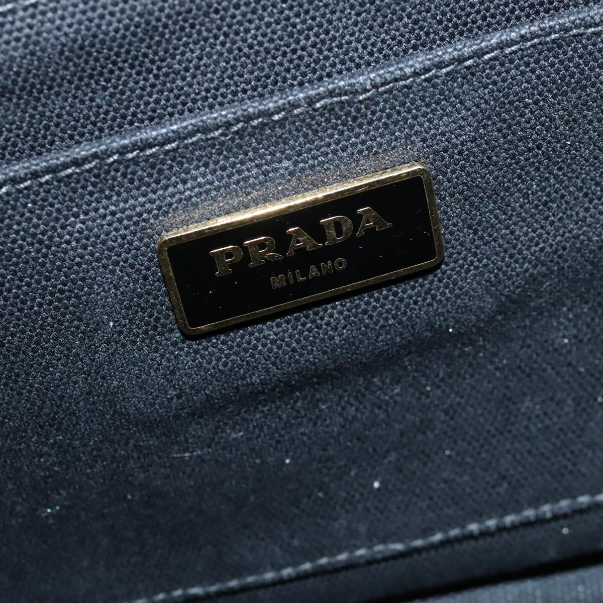 PRADA Canapa MM Hand Bag Canvas Black Gold Auth bs19438