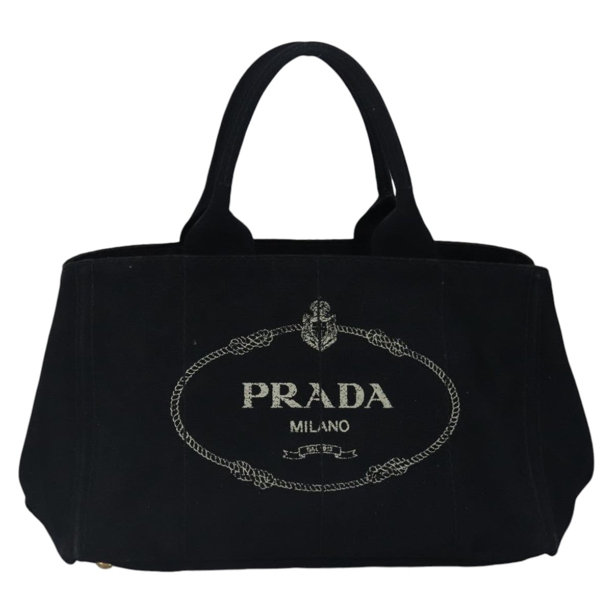 PRADA Canapa MM Hand Bag Canvas Black Gold Auth bs19438