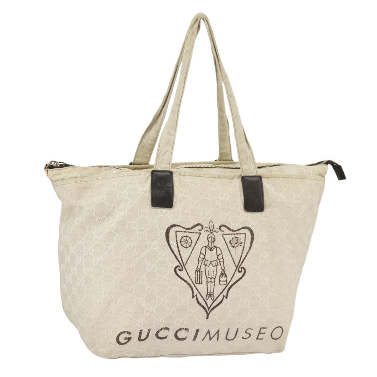 GUCCI GG Canvas Tote Bag Beige Silver 283416 Auth bs19440