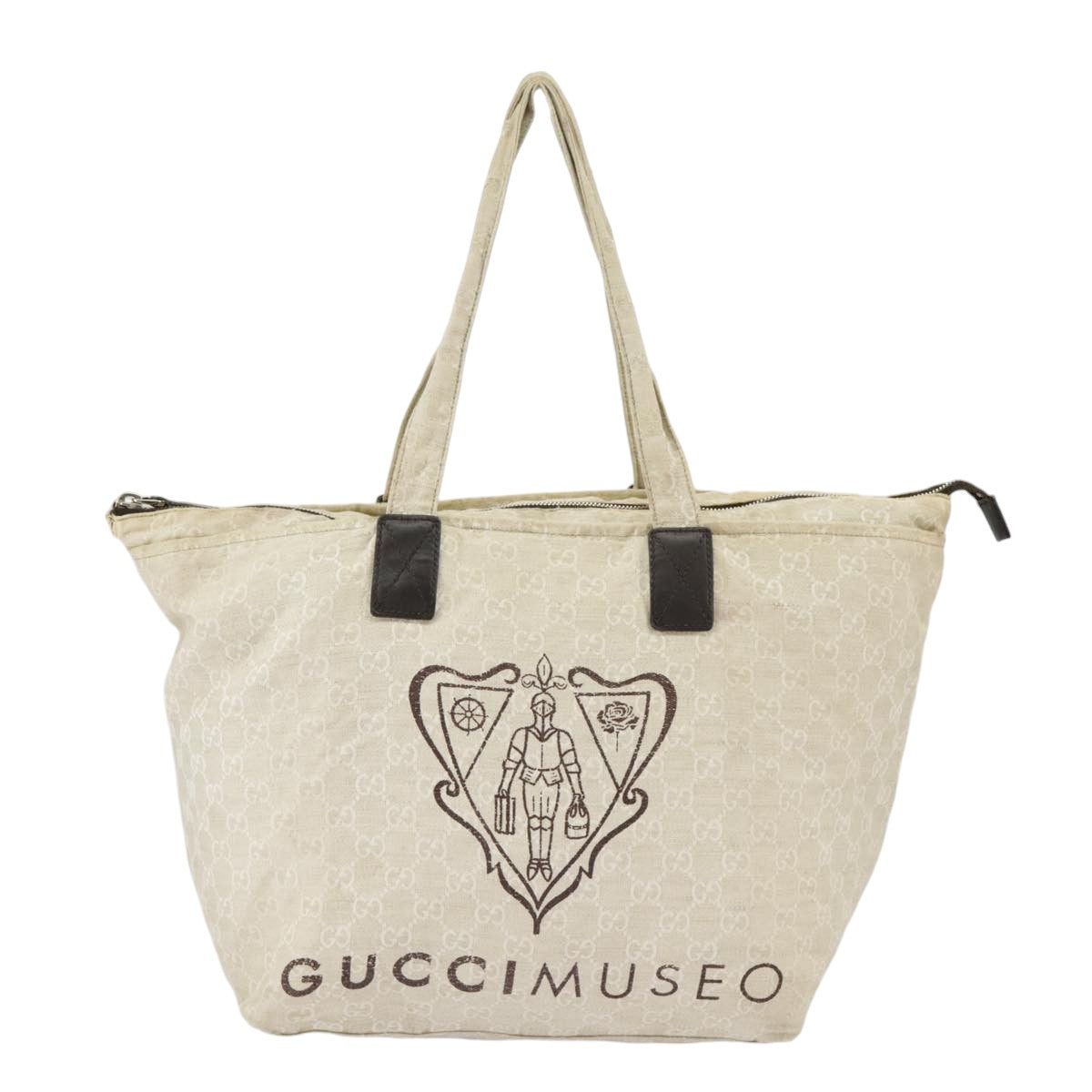 GUCCI GG Canvas Tote Bag Beige Silver 283416 Auth bs19440