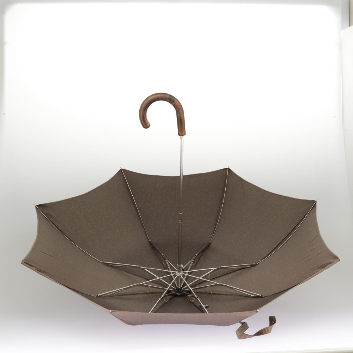 HERMES Umbrella polyester Beige Silver Auth bs19442