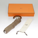 HERMES Umbrella polyester Beige Silver Auth bs19442-12