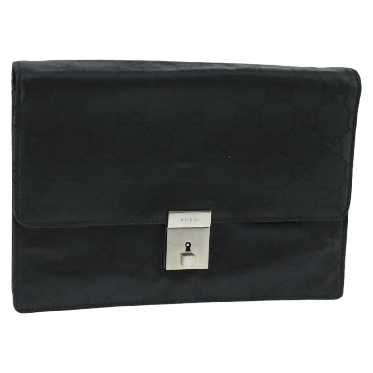 GUCCI GG Canvas Clutch Bag Black Silver 018 1600 Auth bs19445