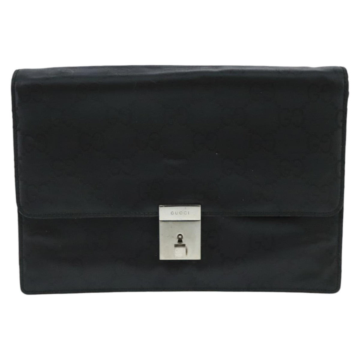 GUCCI GG Canvas Clutch Bag Black Silver 018 1600 Auth bs19445