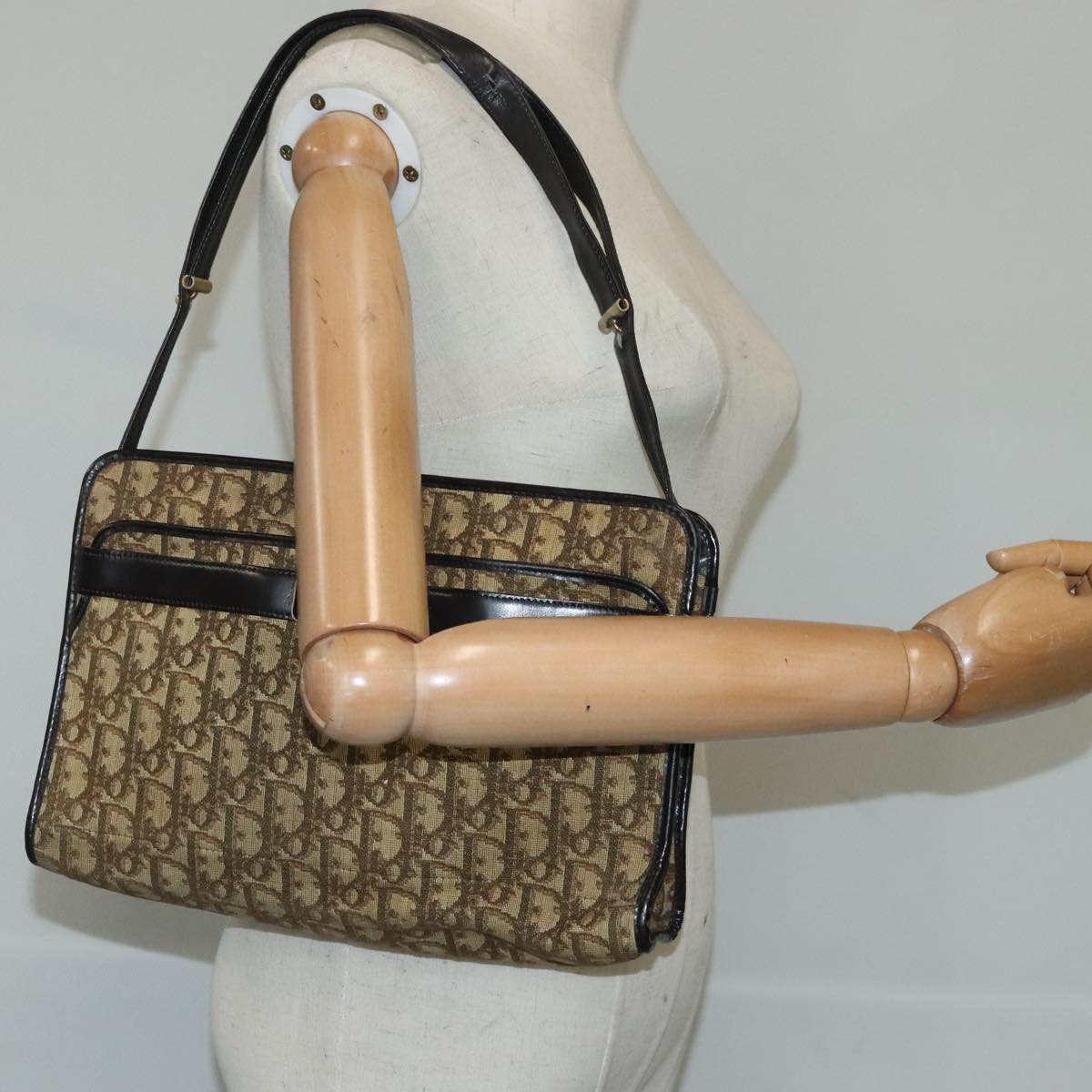 Christian Dior Trotter Canvas Shoulder Bag Brown Auth bs19449