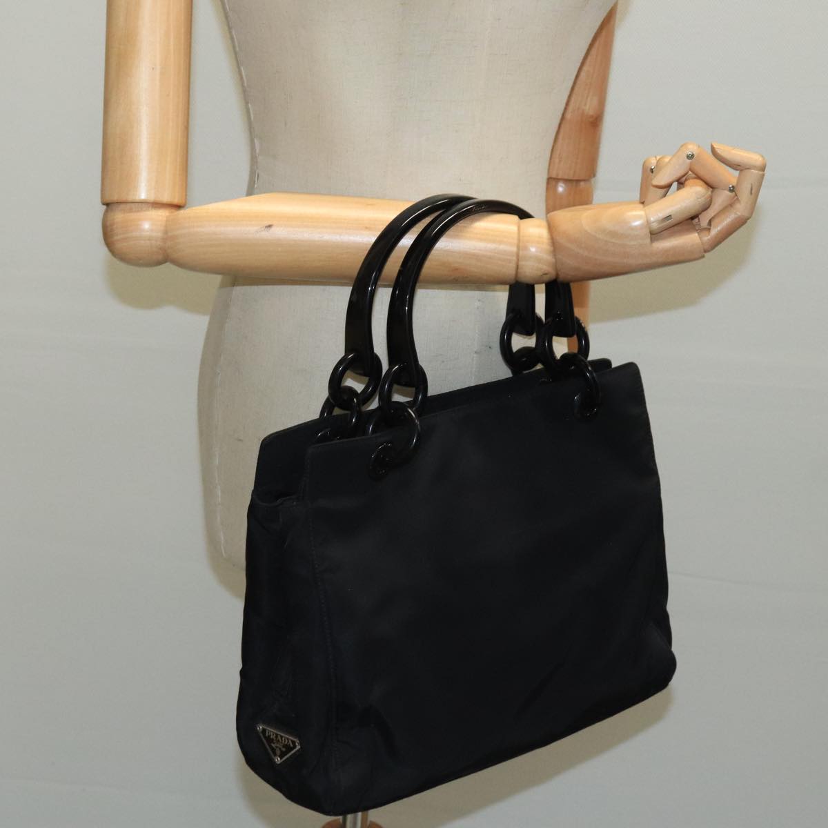 PRADA Hand Bag Nylon Black Auth bs19453