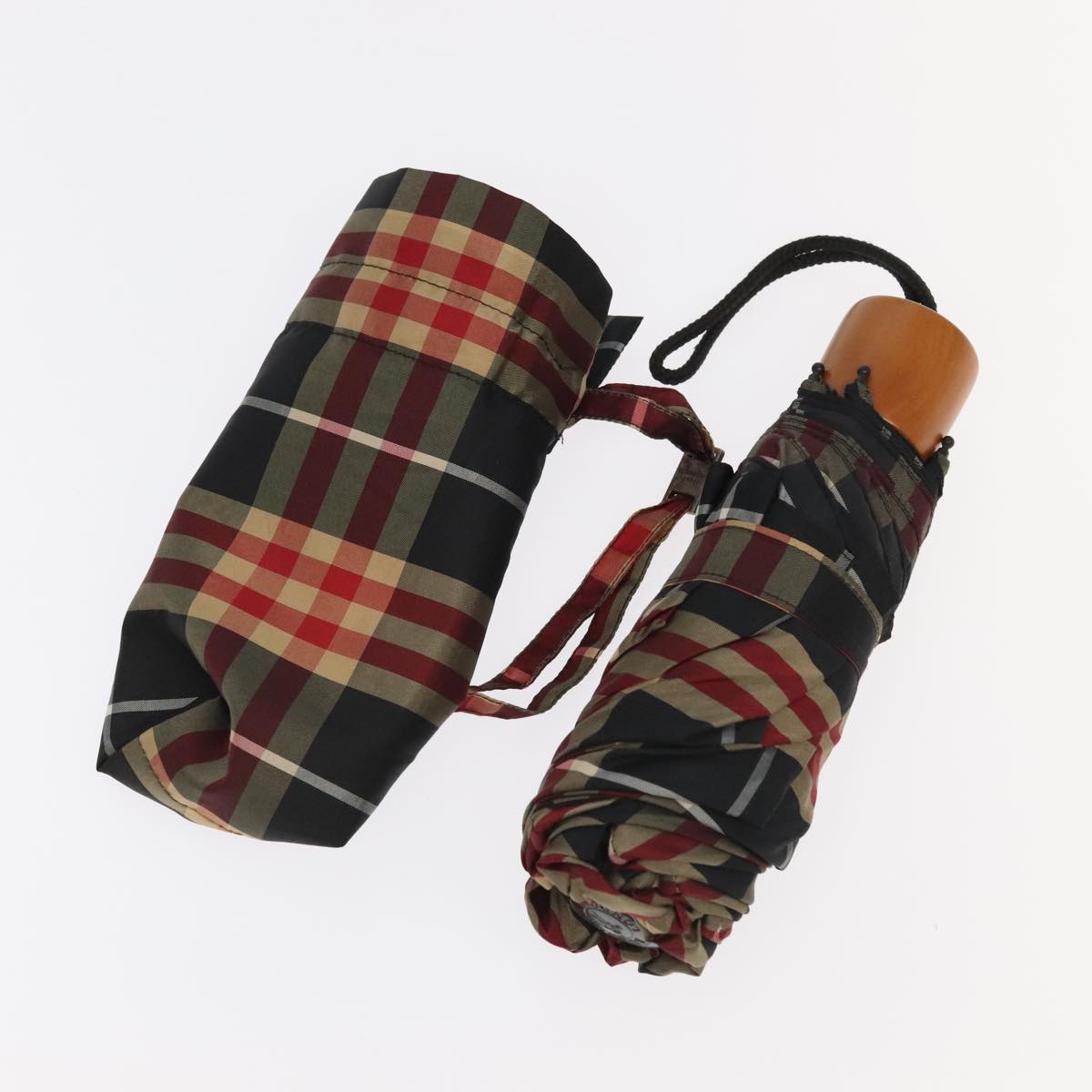 BURBERRY Nova Check Umbrella Nylon 2Set Black Red Gray Auth bs19454